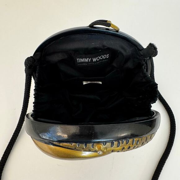 Timmy Woods Stars and Moon Wood Clutch Minaudiere Crossbody Bag Gold Black - Picture 10 of 14